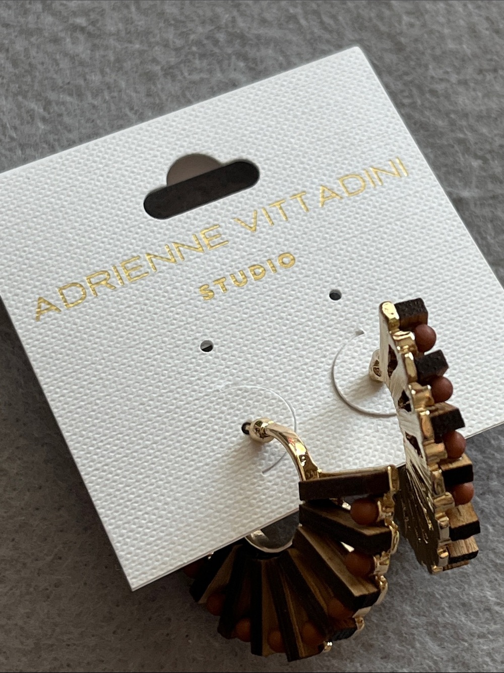 Adrienne Vittadini Gold and Brown Fan Bead Hoop Earrings